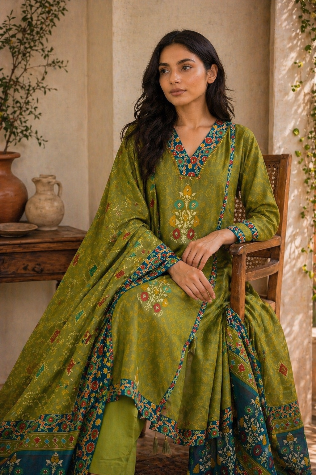 Olive Green Ethnic Suit Set