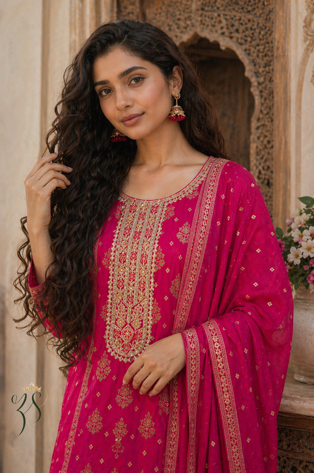 Rani Red Embroidered Festive Suit Set