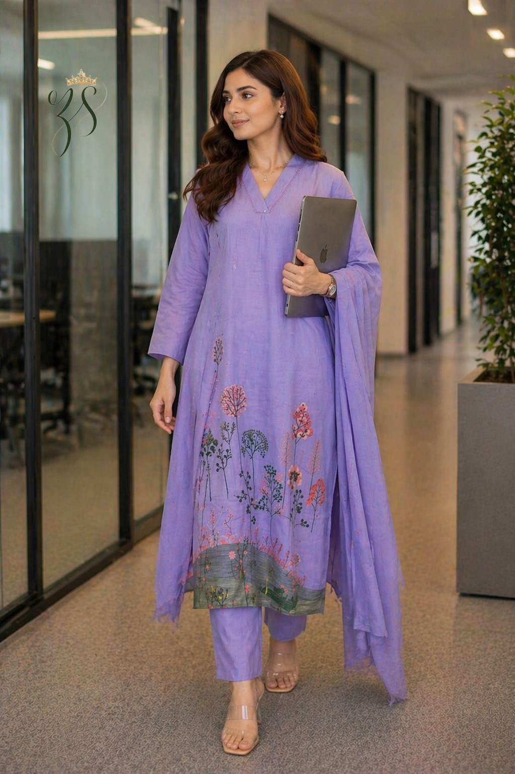 Lavender Botanical Printed Kurta Set
