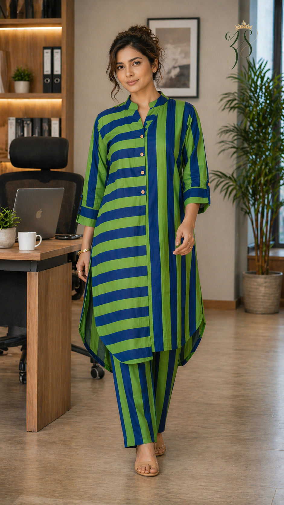 Blue-Green Striped Kurta Set