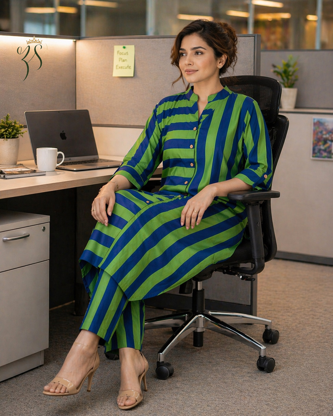 Blue-Green Striped Kurta Set