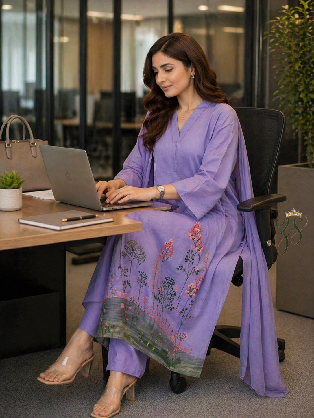 Lavender Botanical Printed Kurta Set