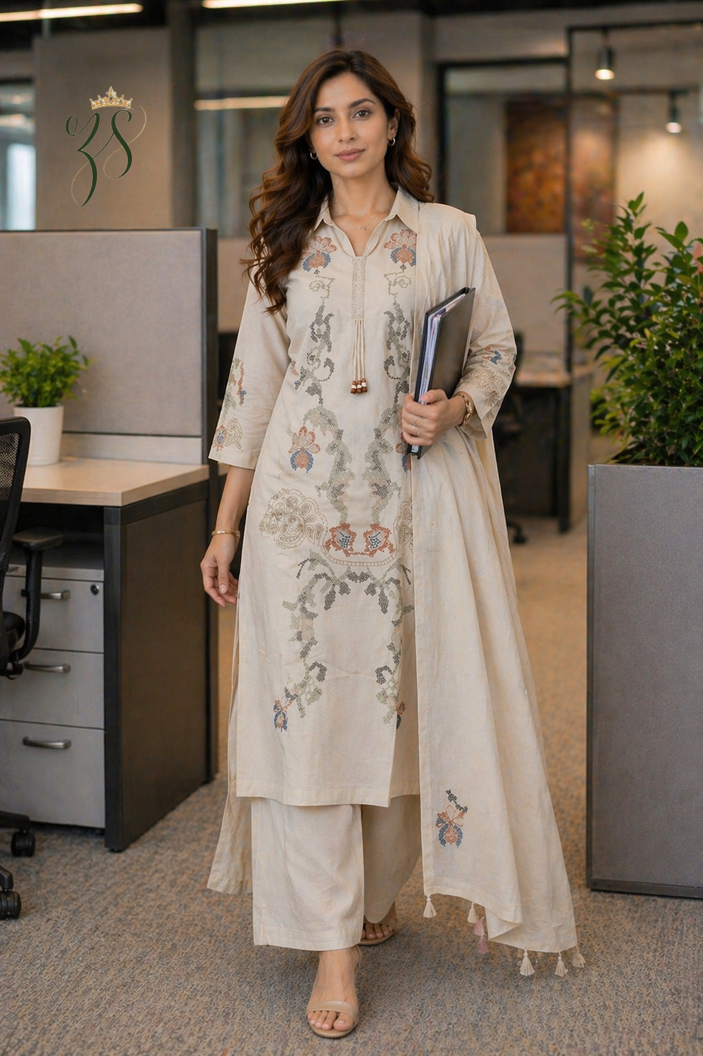 Beige Cotton Kurta Set