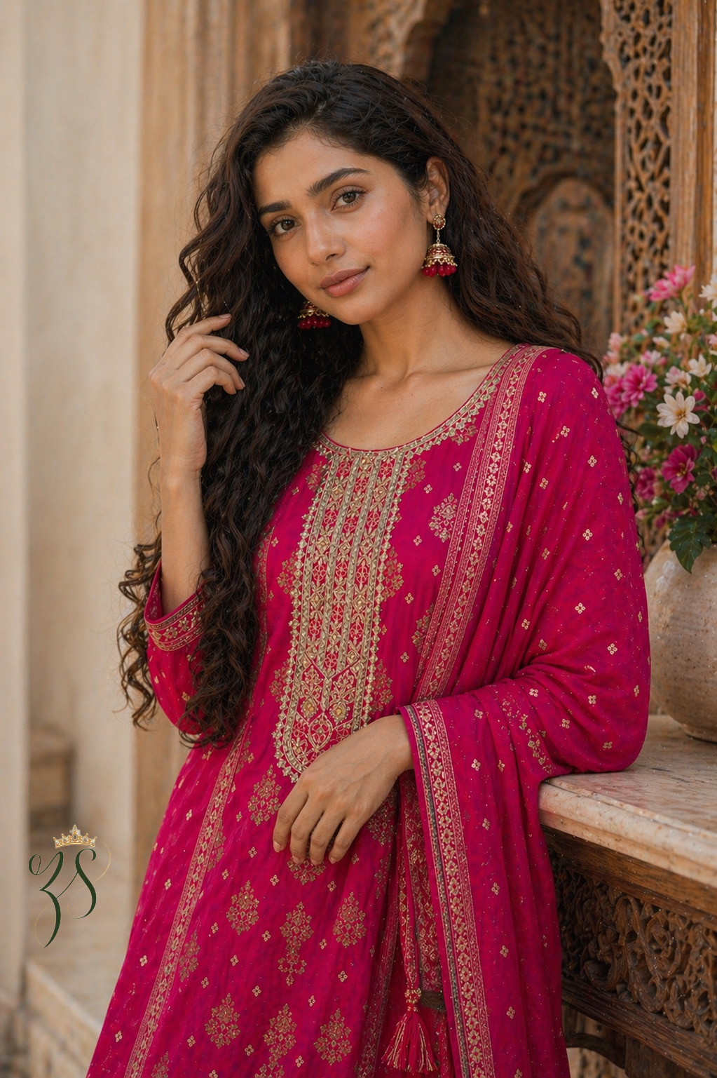 Rani Red Embroidered Festive Suit Set