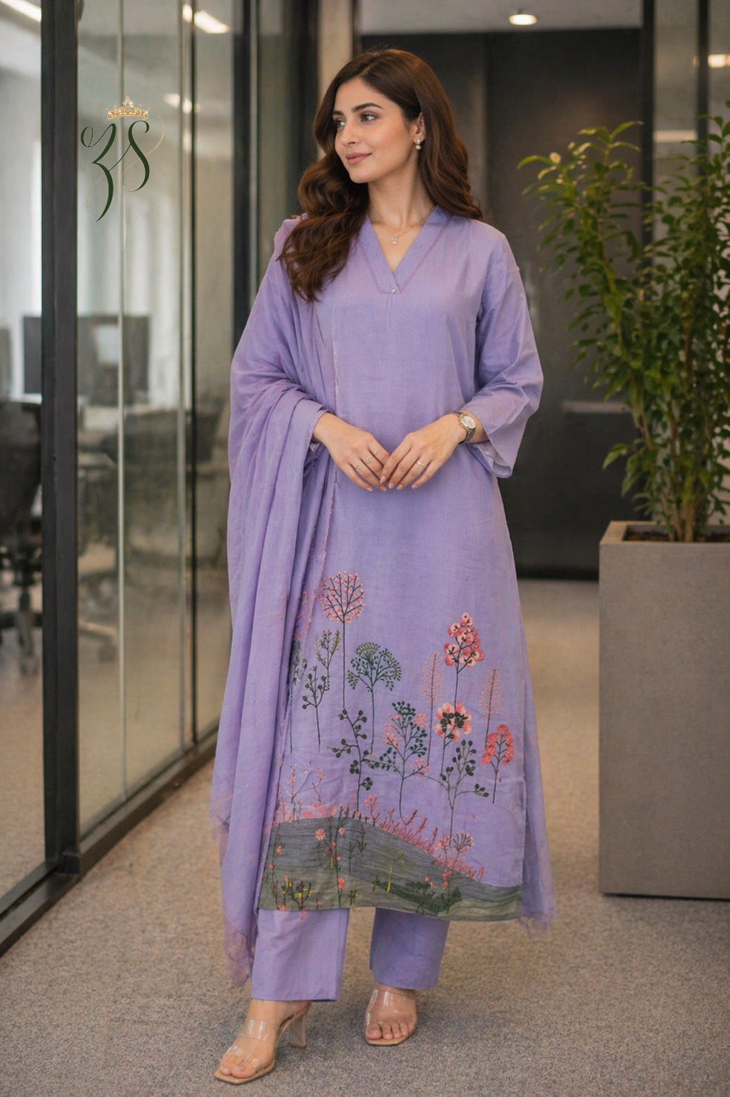 Lavender Botanical Printed Kurta Set