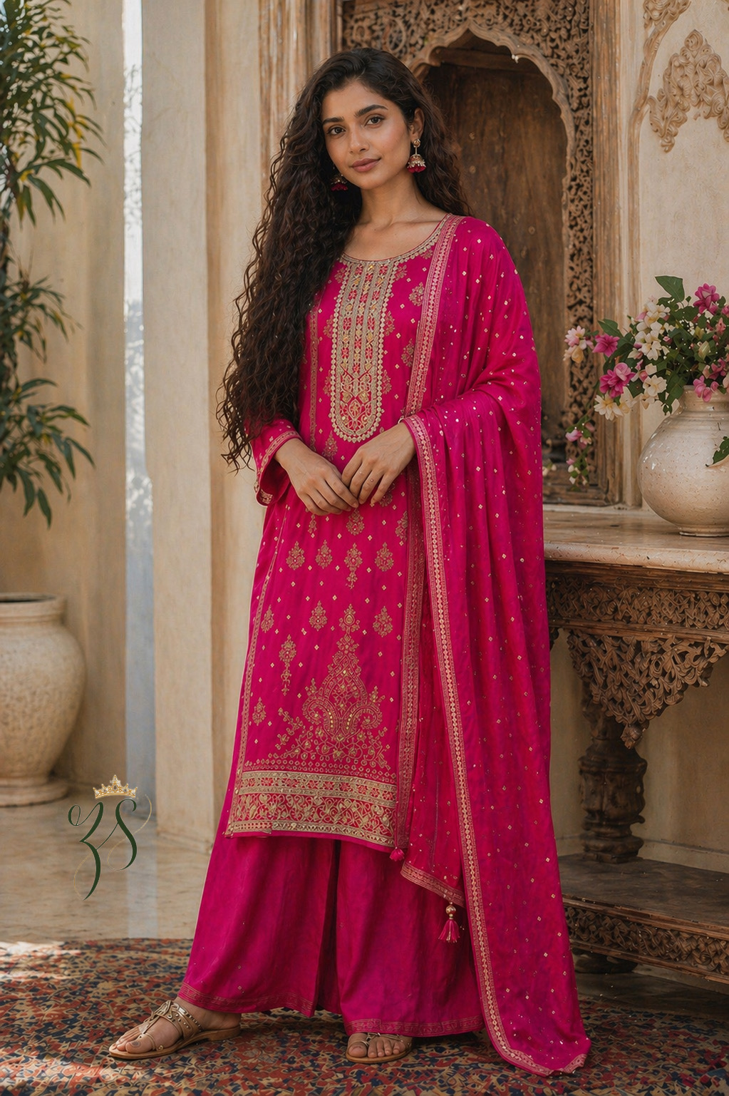 Rani Red Embroidered Festive Suit Set