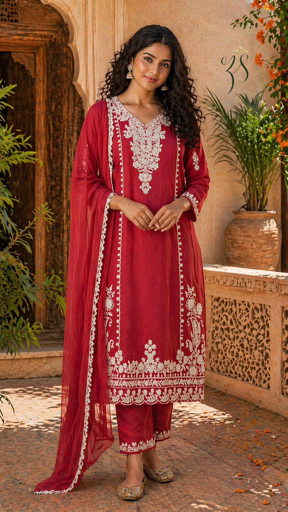 Rust Pakistani Style Moti Work Suit Set