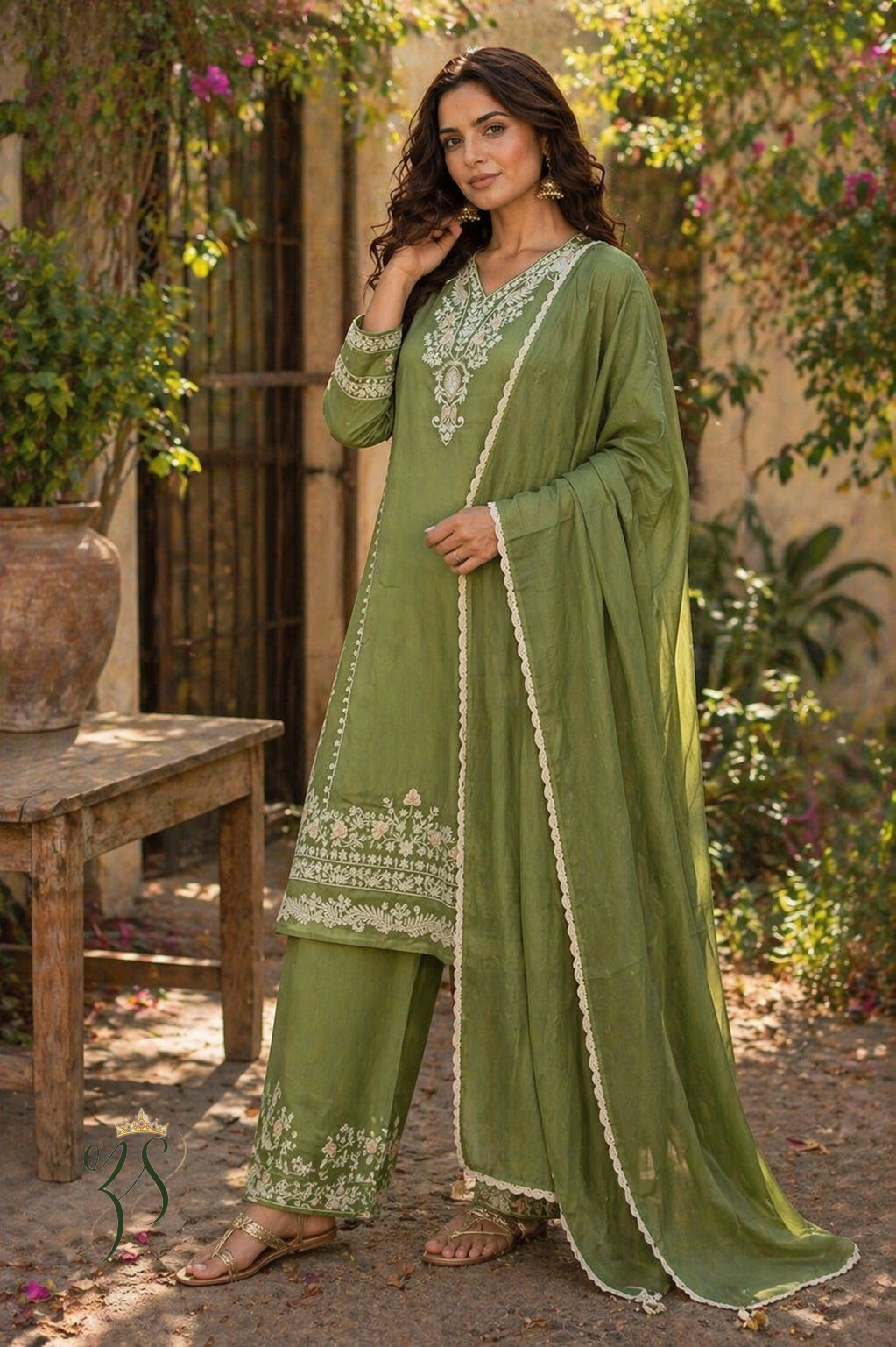 Pista Green Embroidered Kurta Set with Dupatta