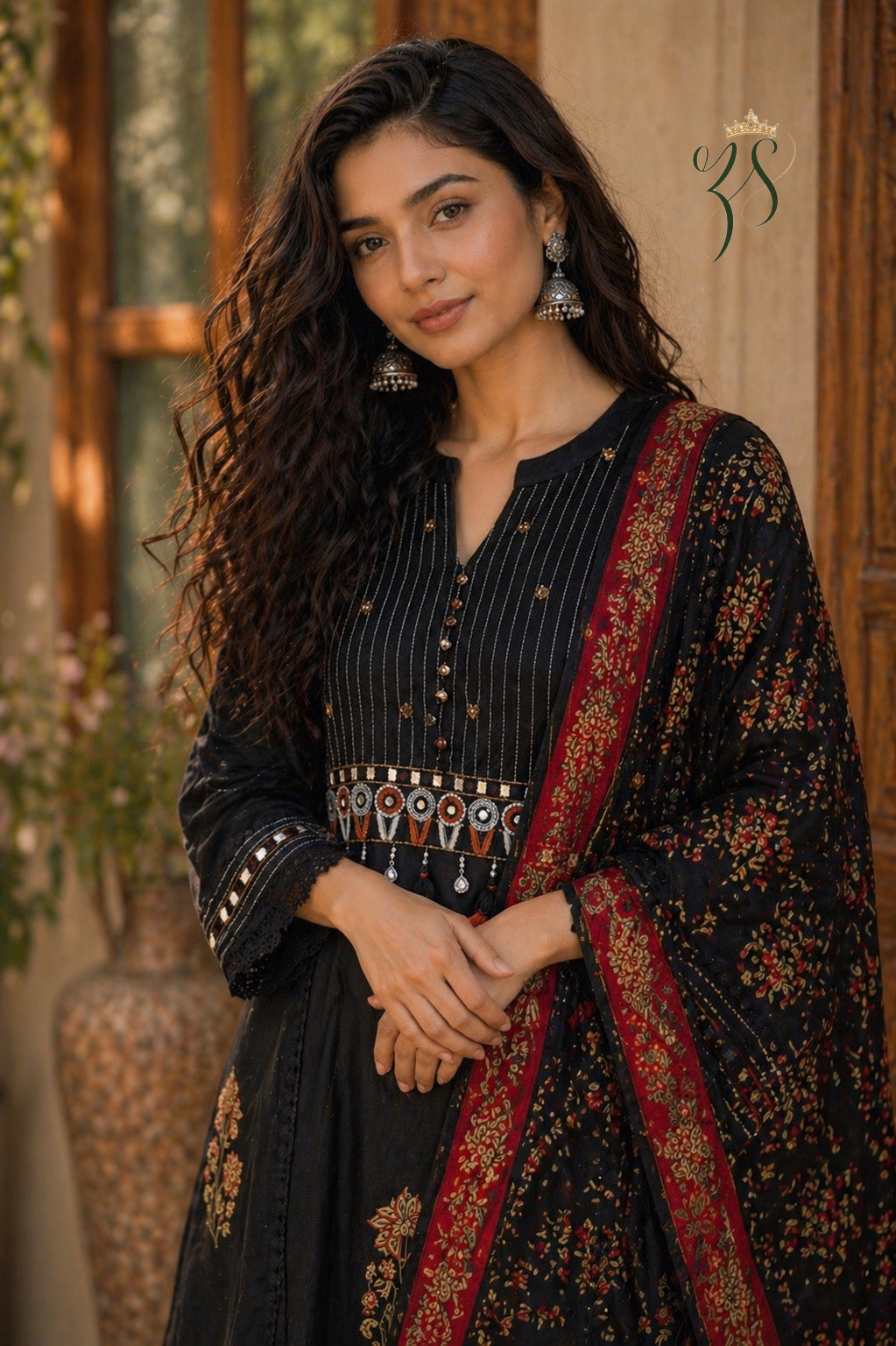 Elegant Black Mul Cotton Kurta Set with Dupatta