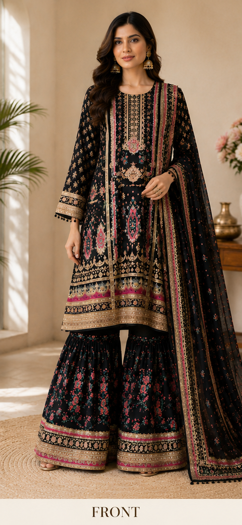 Black Floral Sharara Suit Set