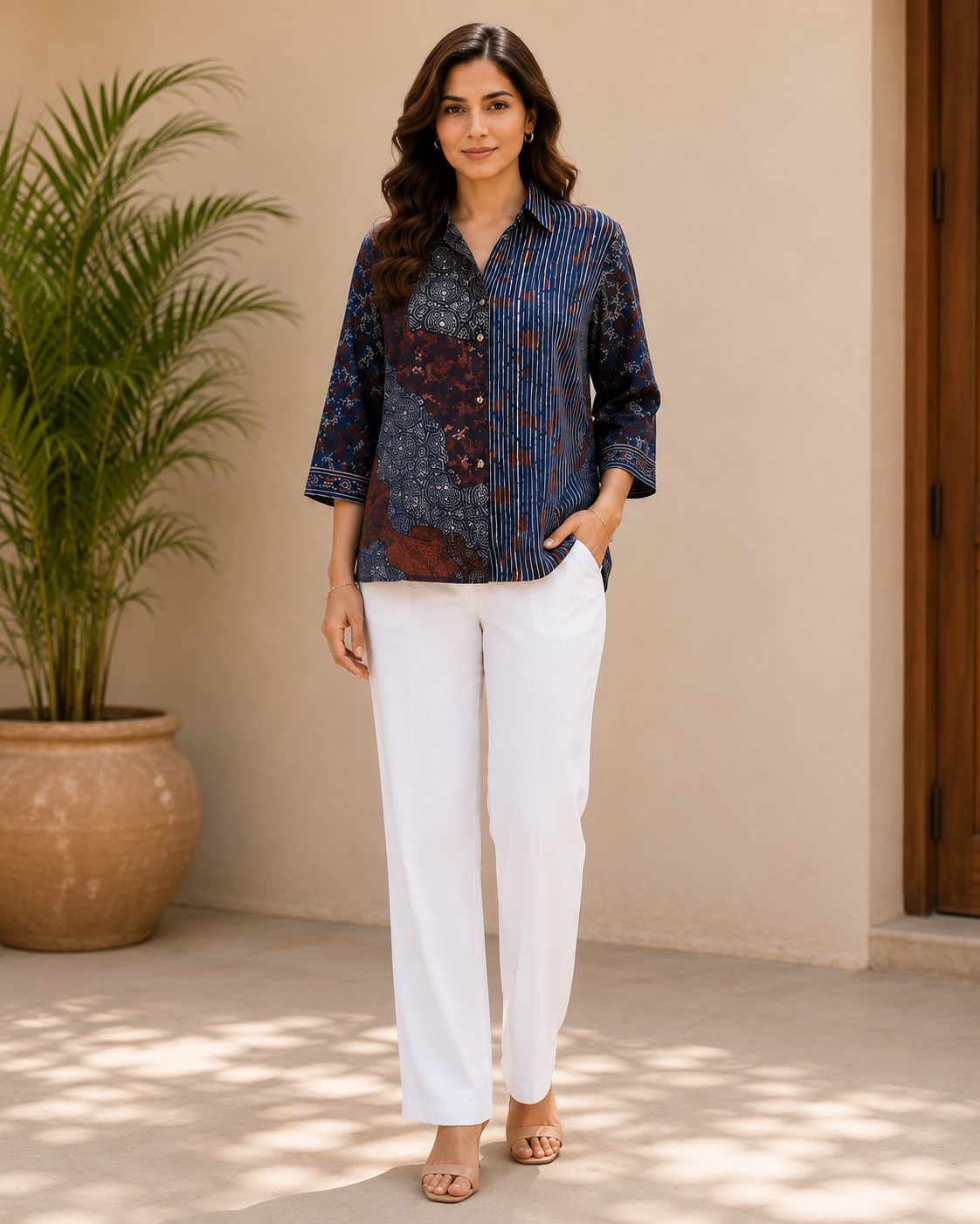 Midnight Blue Printed Crepe Shirt