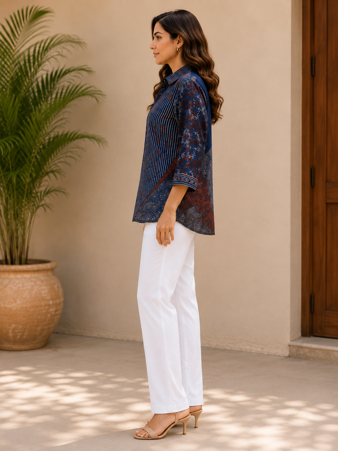 Midnight Blue Printed Crepe Shirt