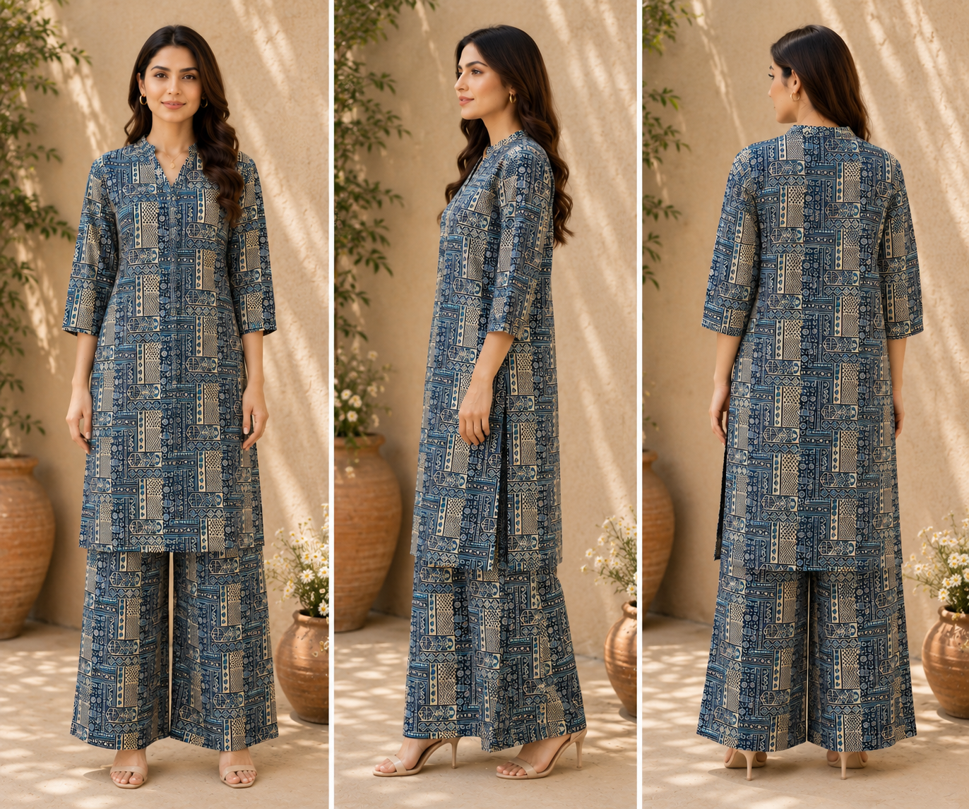 Indigo & Cream Printed Cotton Co-ord Set