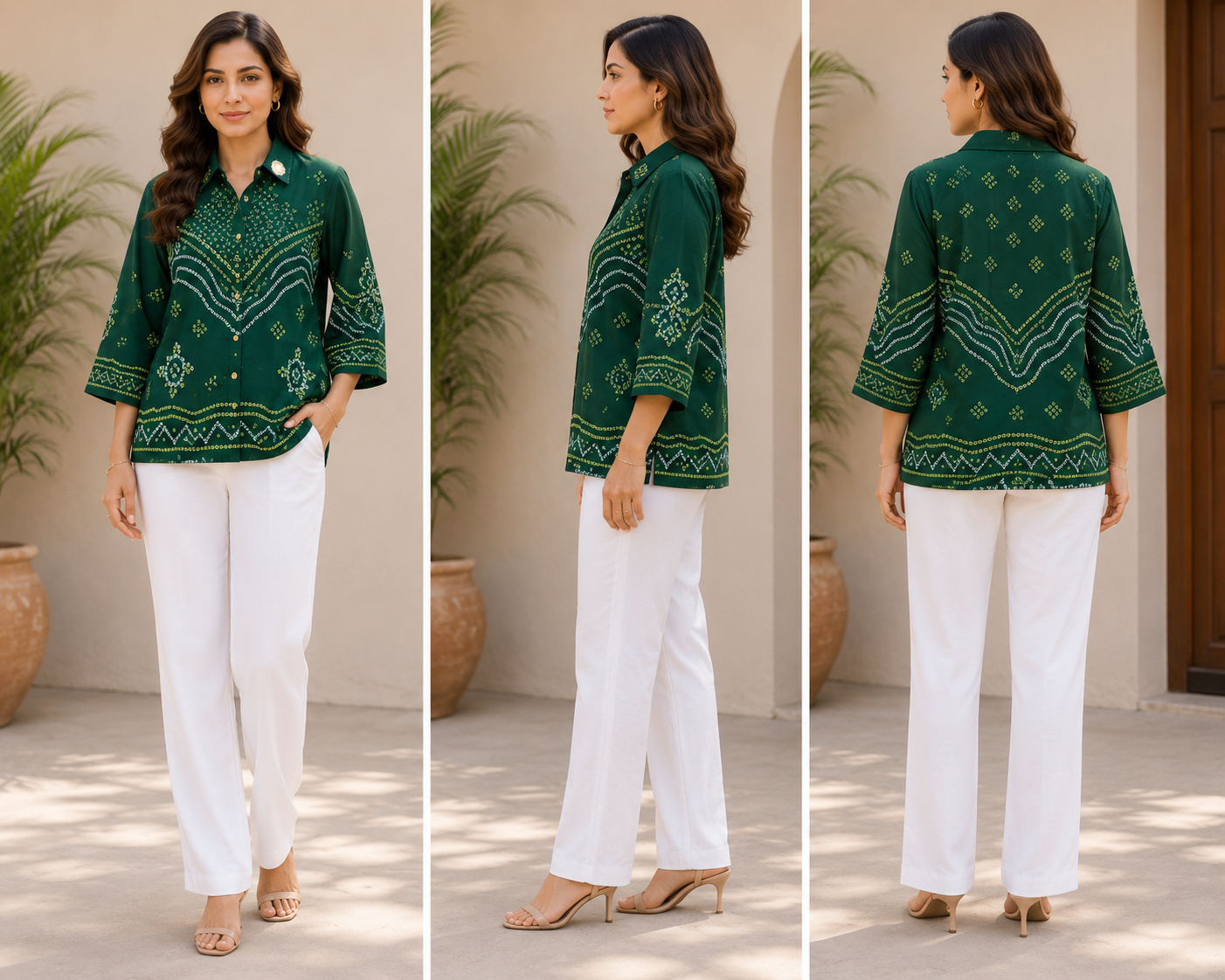 Emerald Green Printed Crepe-Cotton Shirt
