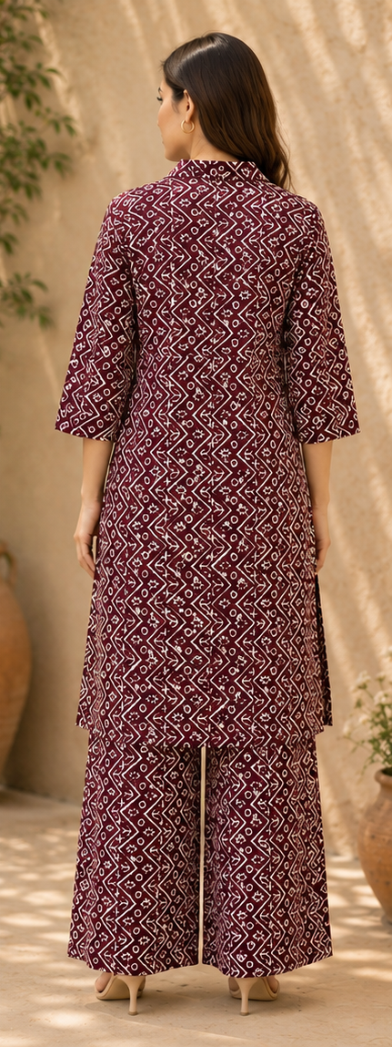 Magenta Printed Cotton Co-ord Set