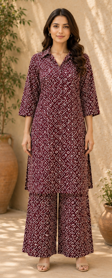 Magenta Printed Cotton Co-ord Set