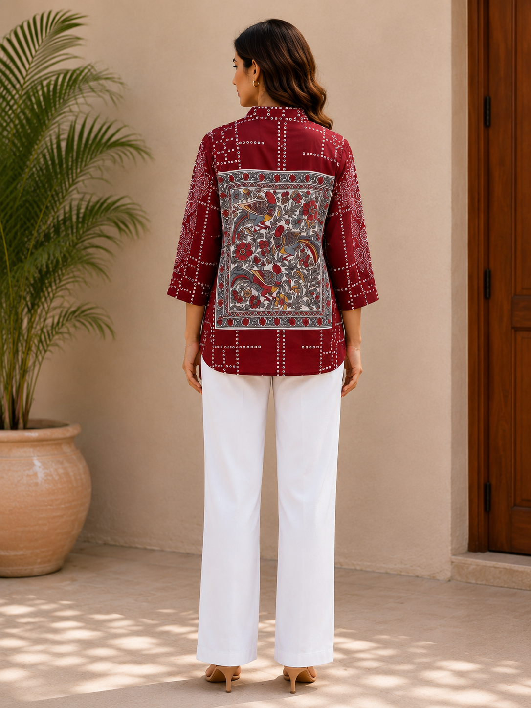 Maroon Crepe Printed Shirt