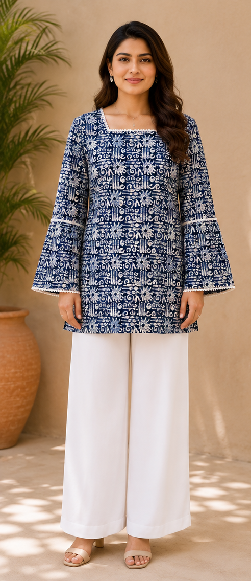 Indigo Blue Cotton Summer Kurta