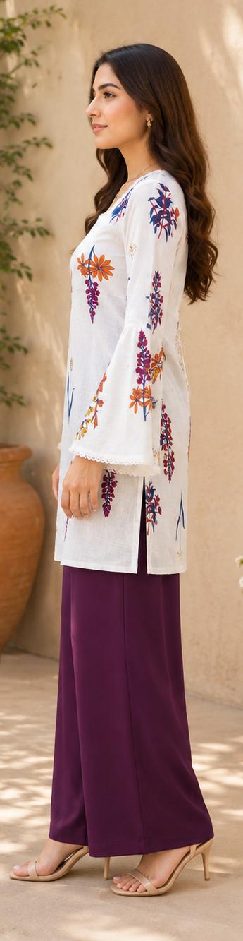 Cream Floral Cotton Kurta