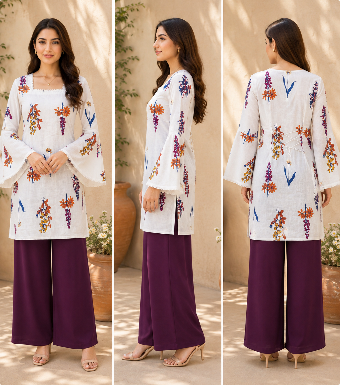 Cream Floral Cotton Kurta