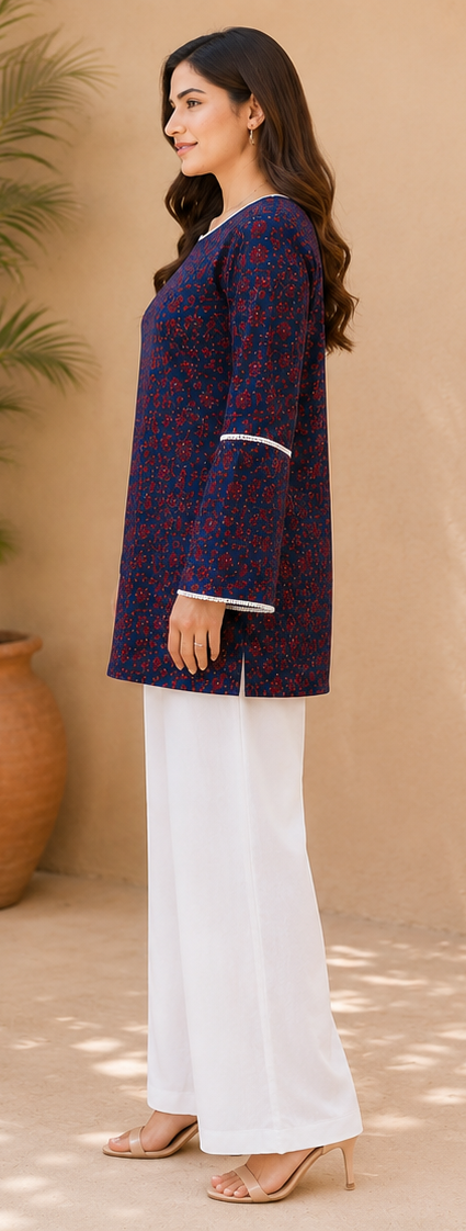 Purple Printed Cotton Kurta